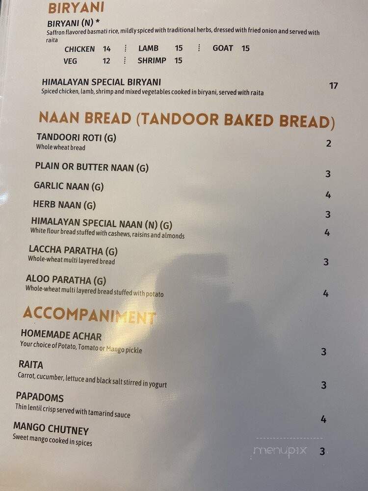 Himalayan Heritage Restaurant - Fredericksburg, VA menu_pic