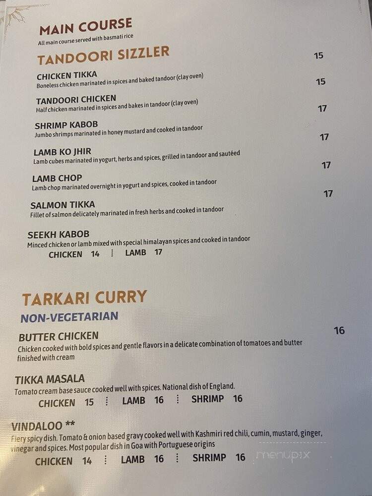Himalayan Heritage Restaurant - Fredericksburg, VA menu_pic