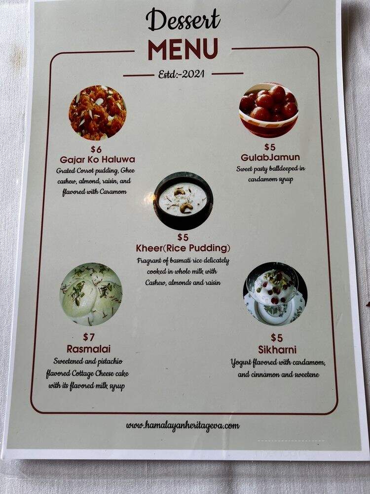 Himalayan Heritage Restaurant - Fredericksburg, VA menu_pic