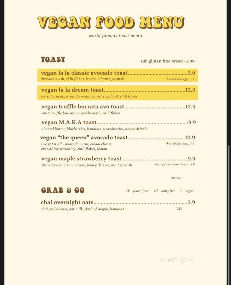 La La Land Kind Cafe - Santa Monica, CA menu_pic