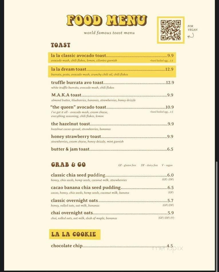 La La Land Kind Cafe - Santa Monica, CA menu_pic