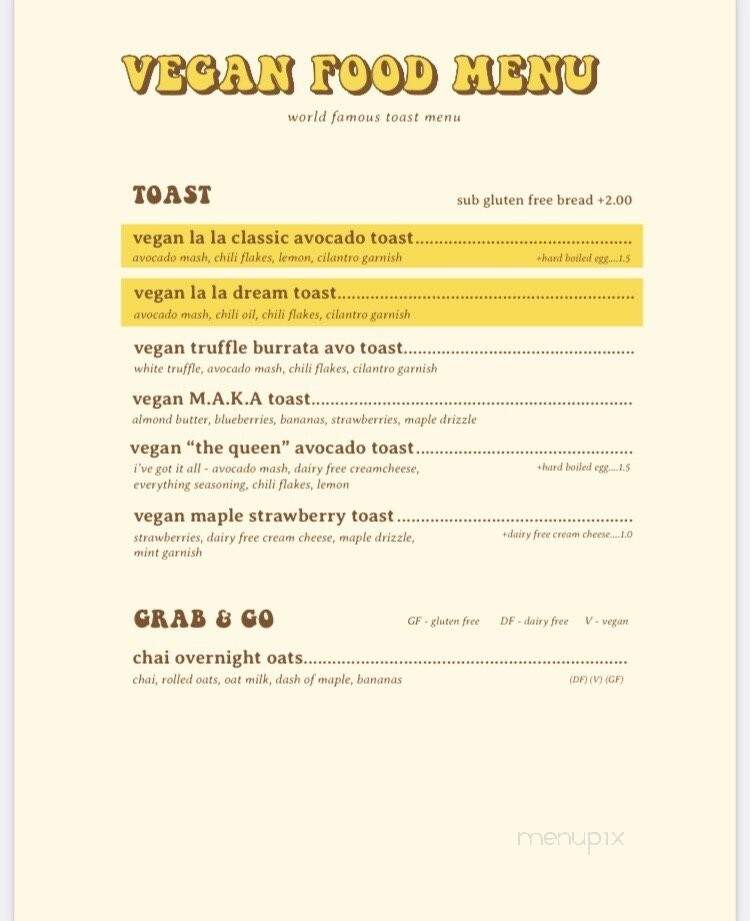 La La Land Kind Cafe - Santa Monica, CA menu_pic