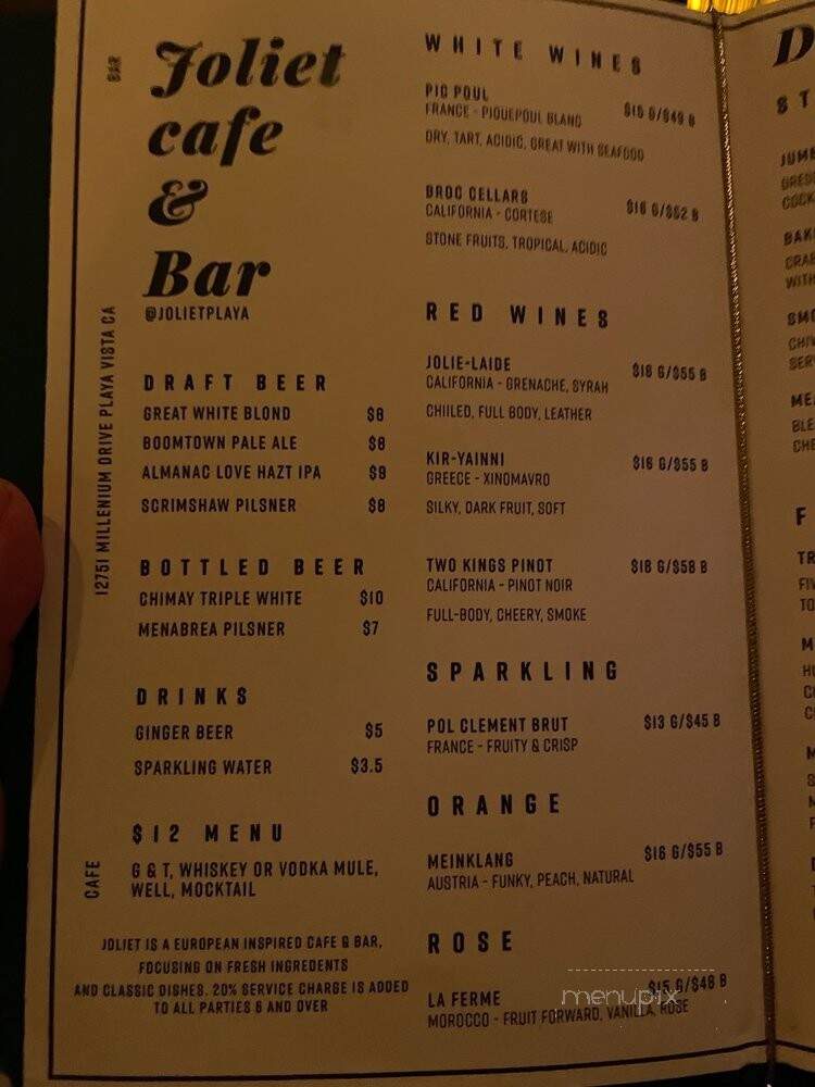 Joliet - Playa Vista, CA menu_pic
