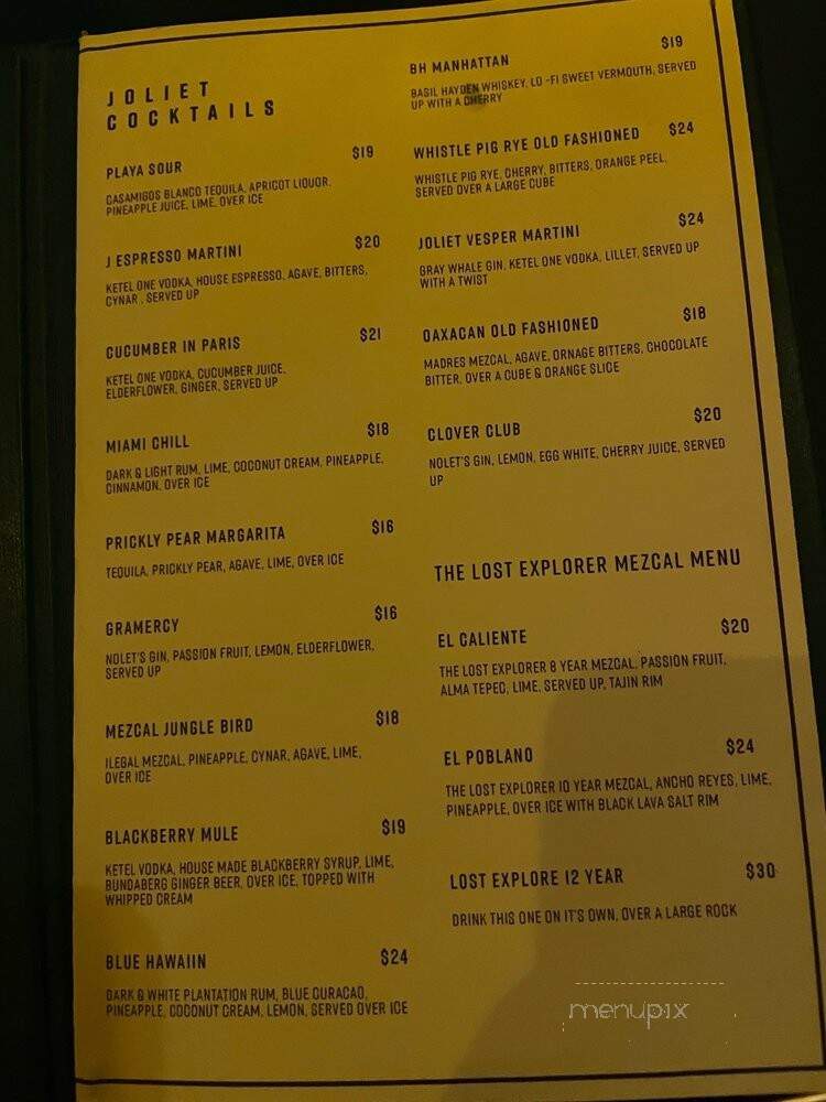 Joliet - Playa Vista, CA menu_pic