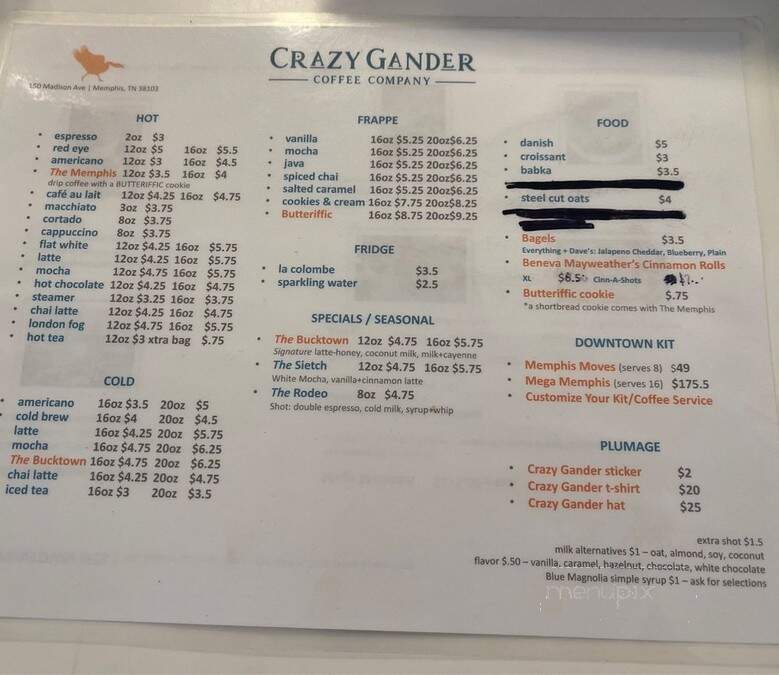 Crazy Gander Coffee Company - Memphis, TN menu_pic
