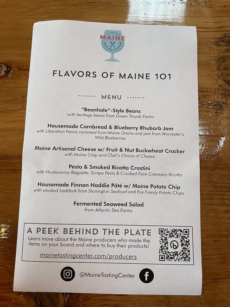 Maine Tasting Center - Wiscasset, ME menu_pic