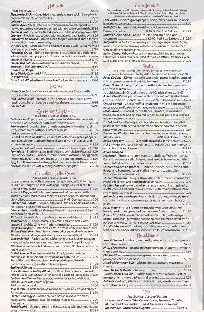 Milano Italian Restaurant - Louisville, KY menu_pic