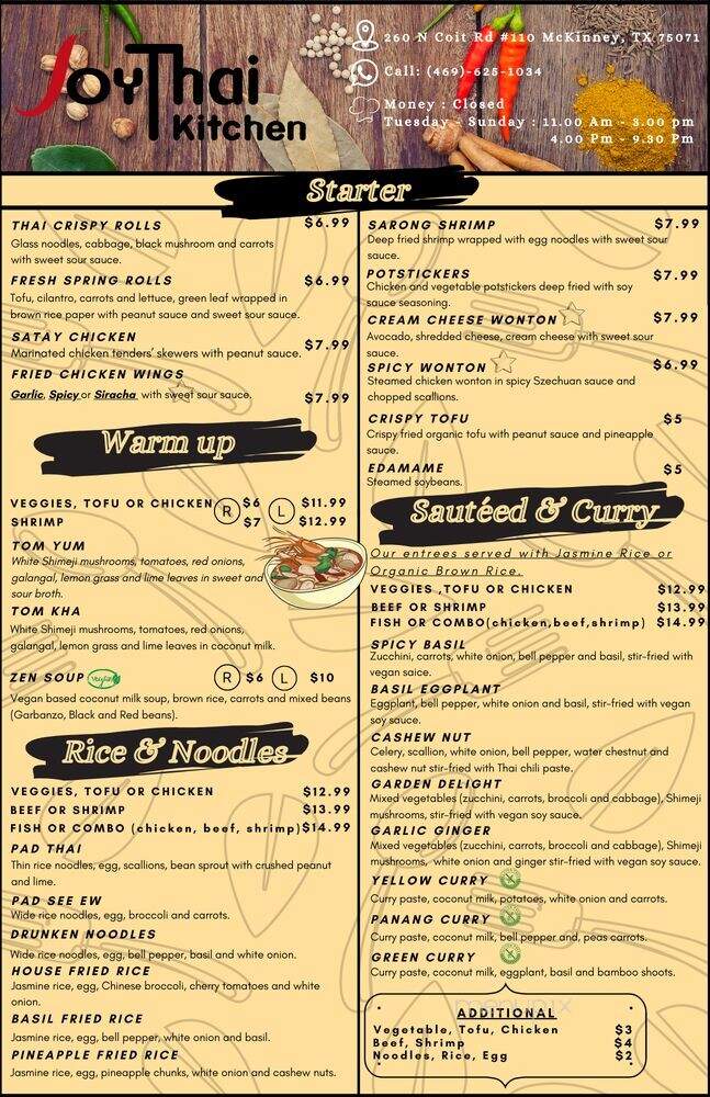 Joy Thai Kitchen - Mckinney, TX menu_pic