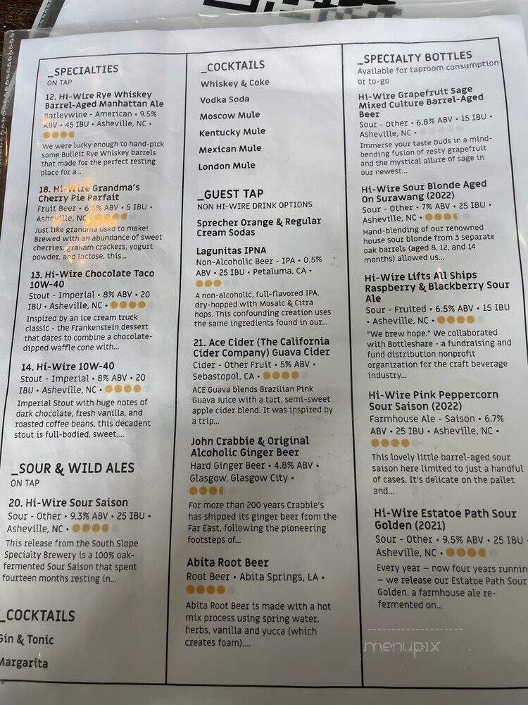 Hi-Wire Brewing - Louisville, KY menu_pic