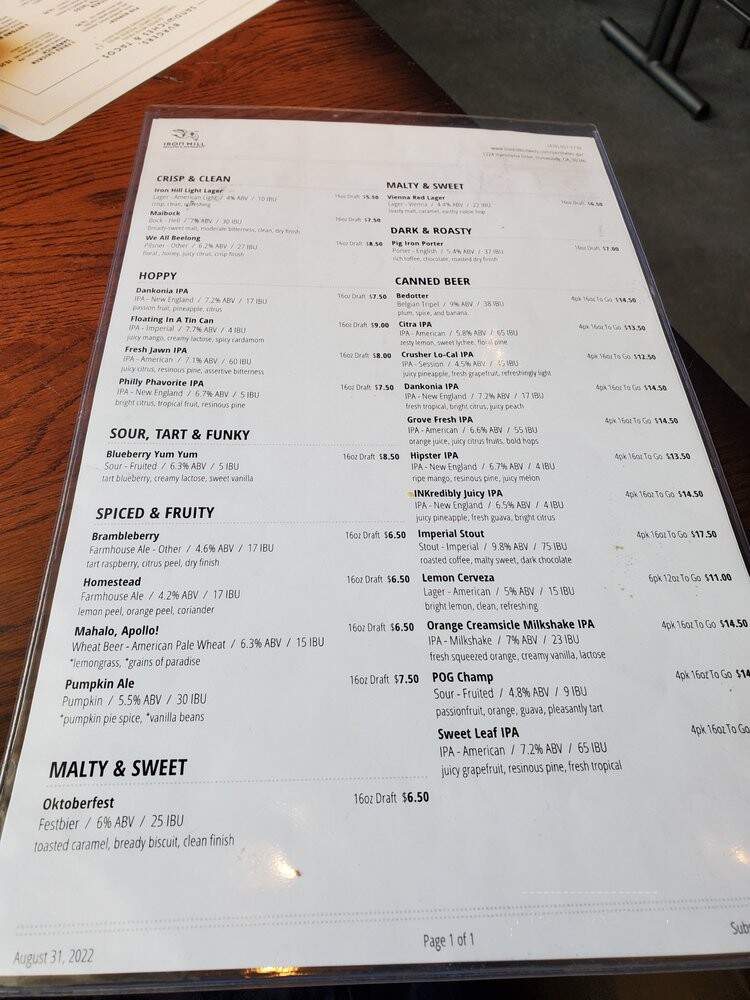 Iron Hill Brewery & Restaurant - Dunwoody, GA menu_pic