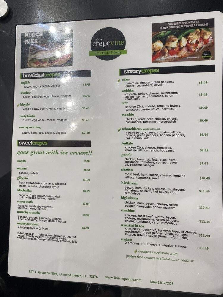 The Crepevine - Ormond Beach, FL menu_pic