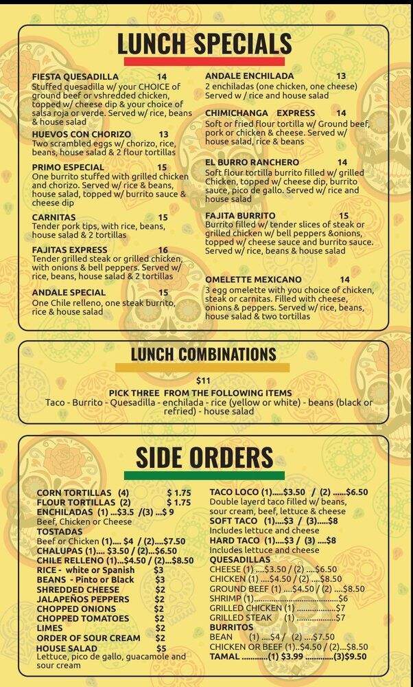 Andale - Depew, NY menu_pic