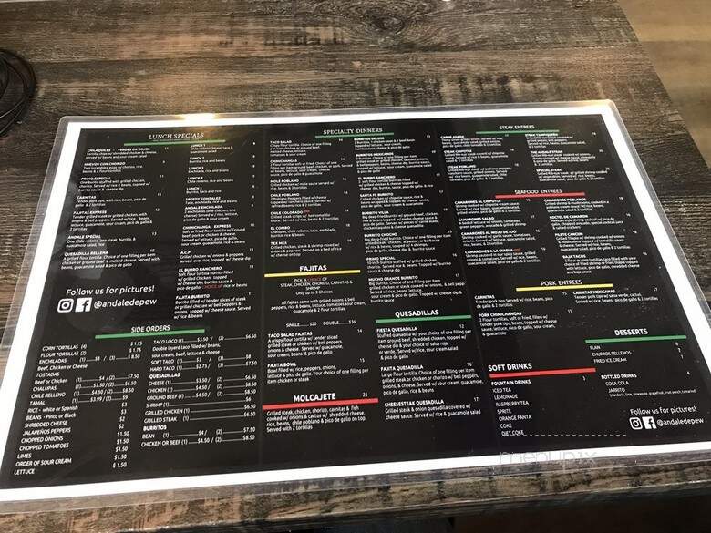 Andale - Depew, NY menu_pic