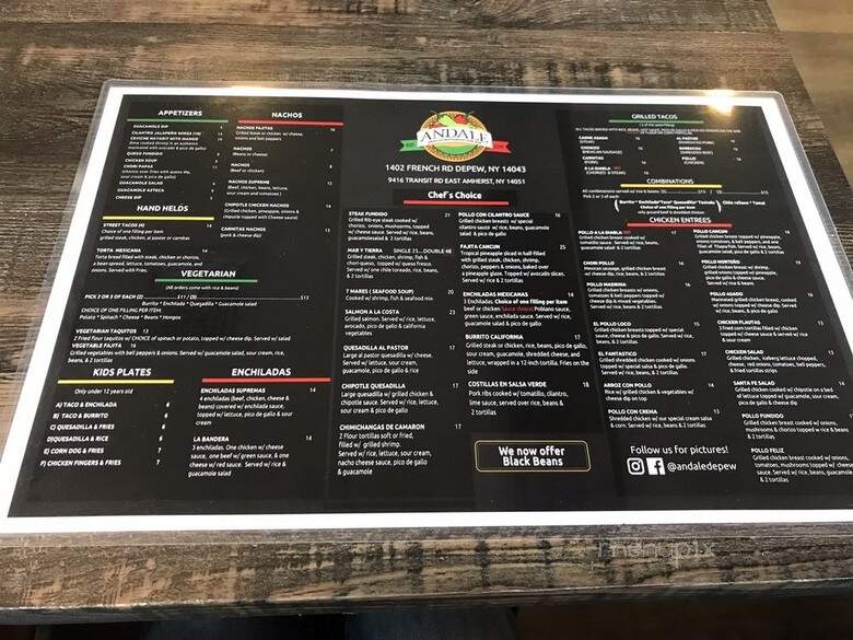 Andale - Depew, NY menu_pic
