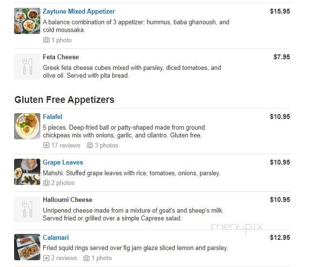 Zaytune Mediterranean Cafe - New Paltz, NY menu_pic
