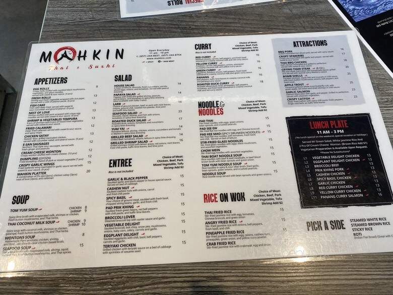 Mahkin Thai & Sushi - Huntington Beach, CA menu_pic