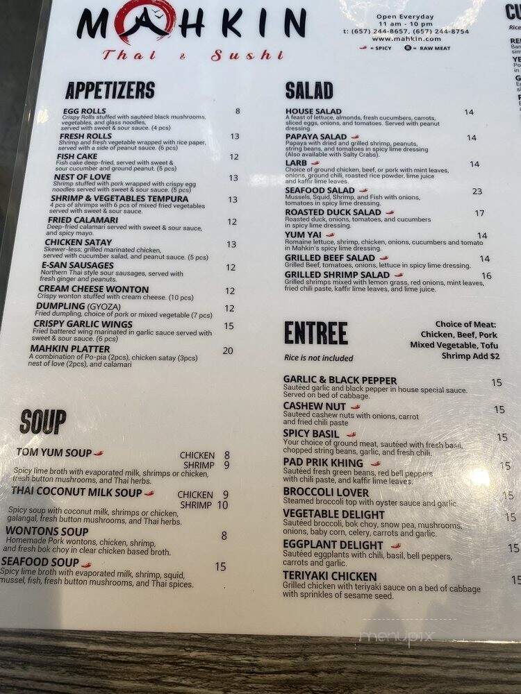 Mahkin Thai & Sushi - Huntington Beach, CA menu_pic