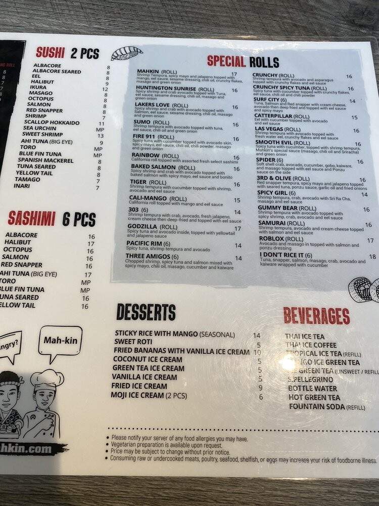 Mahkin Thai & Sushi - Huntington Beach, CA menu_pic