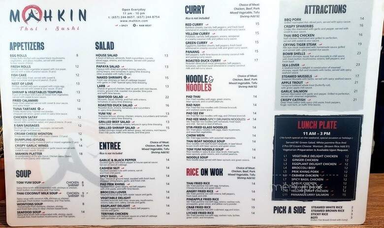 Mahkin Thai & Sushi - Huntington Beach, CA menu_pic