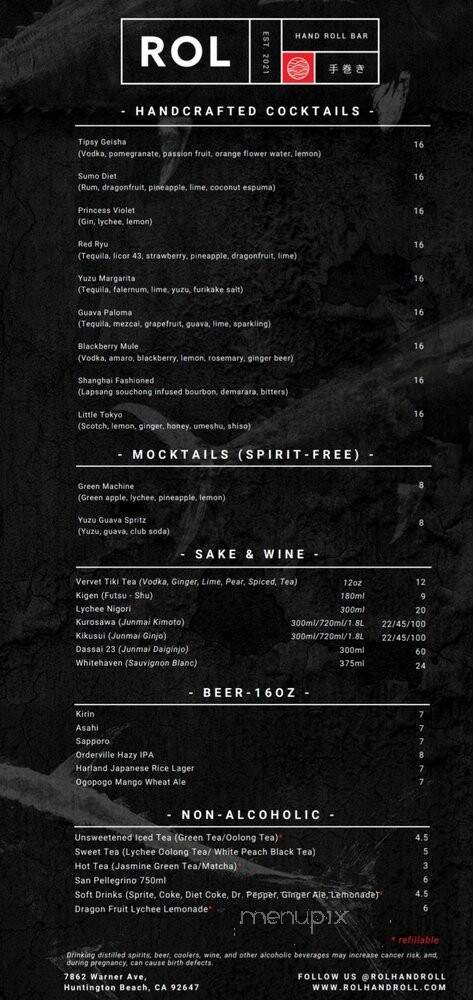 ROL Contemporary Hand Roll Bar - Huntington Beach, CA menu_pic