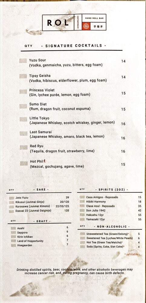 ROL Contemporary Hand Roll Bar - Huntington Beach, CA menu_pic