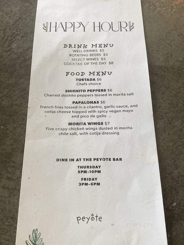 Peyote - Las Vegas, NV menu_pic