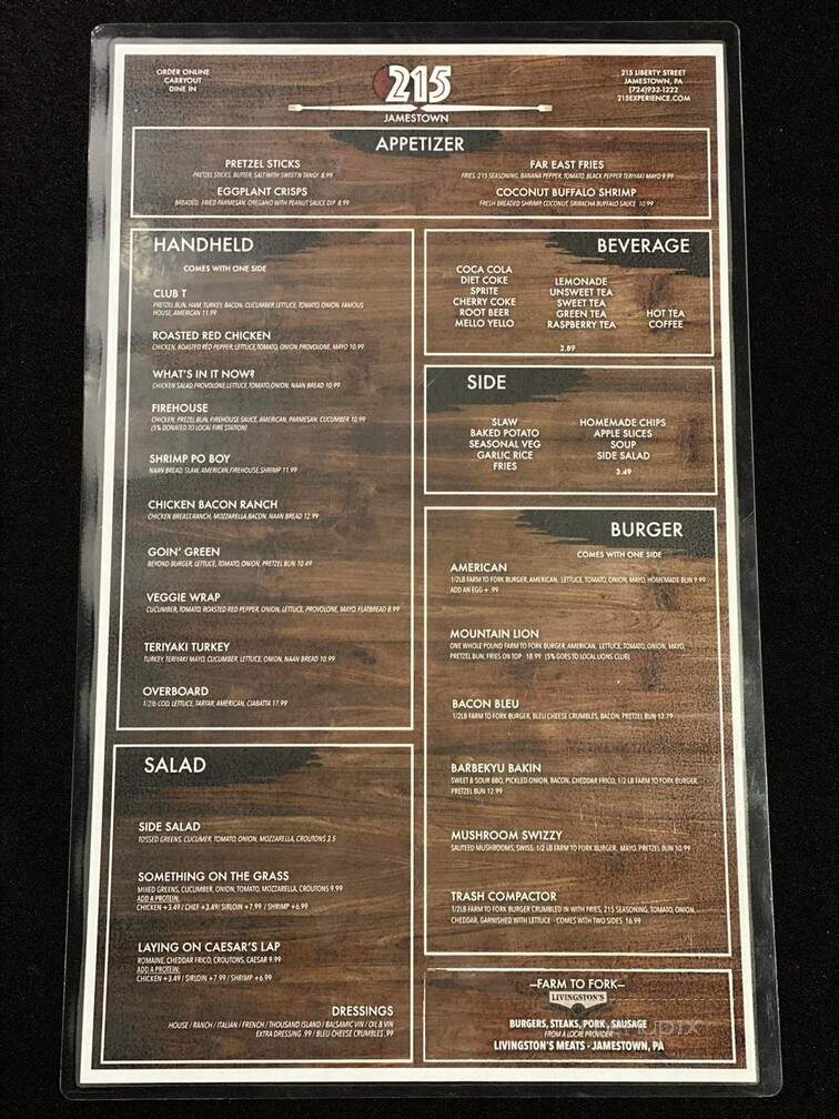 215 Chapters Coffeehouse and Kitchen - Jamestown, PA menu_pic