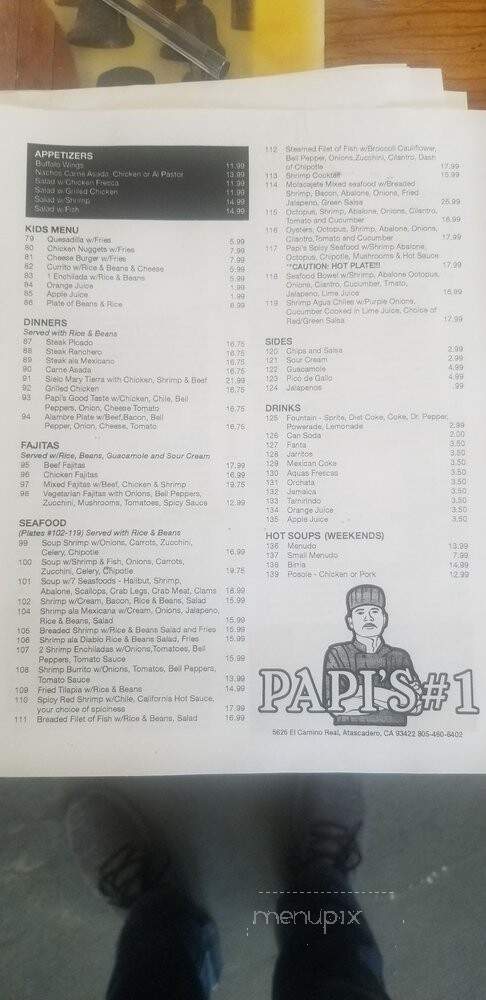 Papi's Authentic Mexican - Atascadero, CA menu_pic
