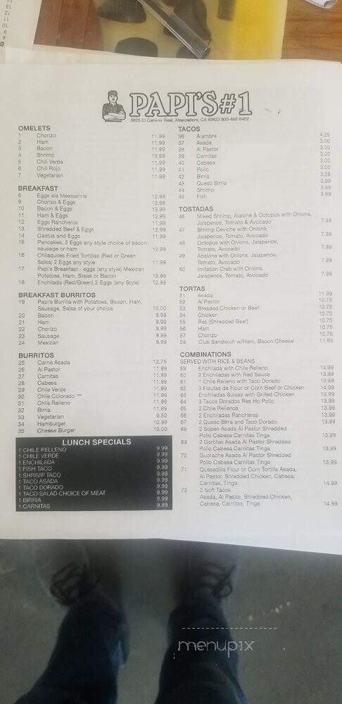 Papi's Authentic Mexican - Atascadero, CA menu_pic