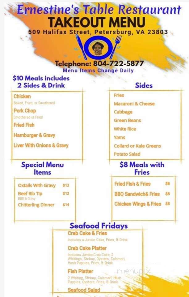 Ernestine's Table Restaurant - Petersburg, VA menu_pic