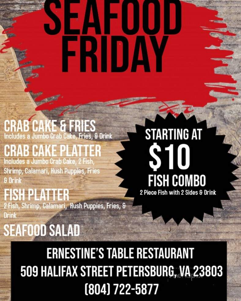 Ernestine's Table Restaurant - Petersburg, VA menu_pic