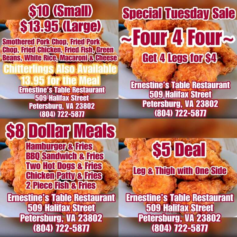 Ernestine's Table Restaurant - Petersburg, VA menu_pic