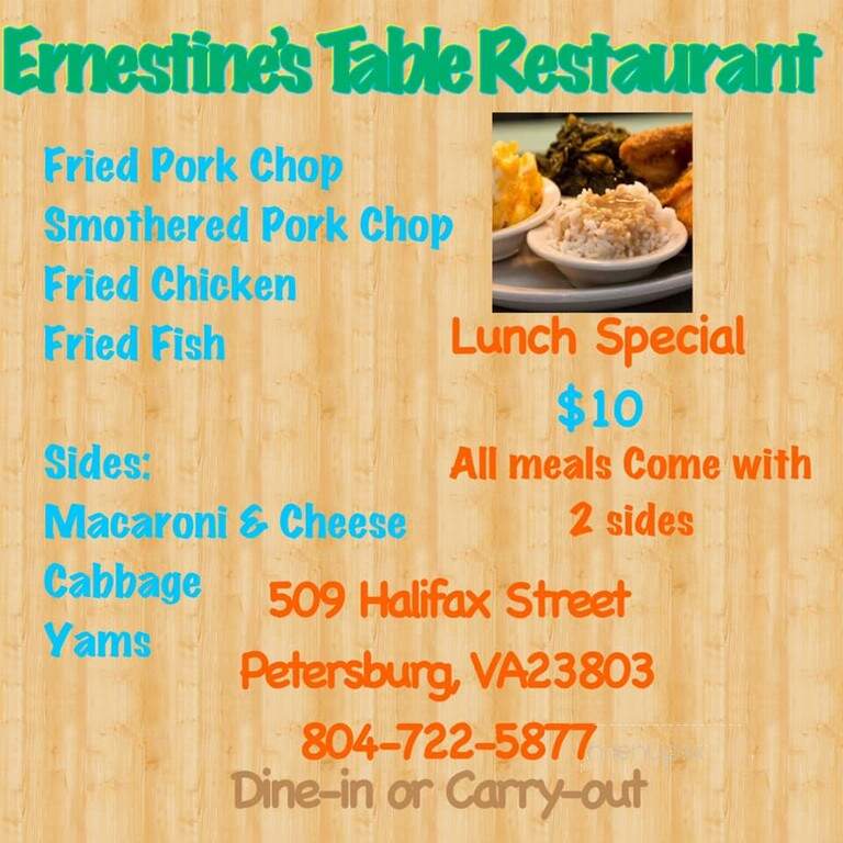 Ernestine's Table Restaurant - Petersburg, VA menu_pic