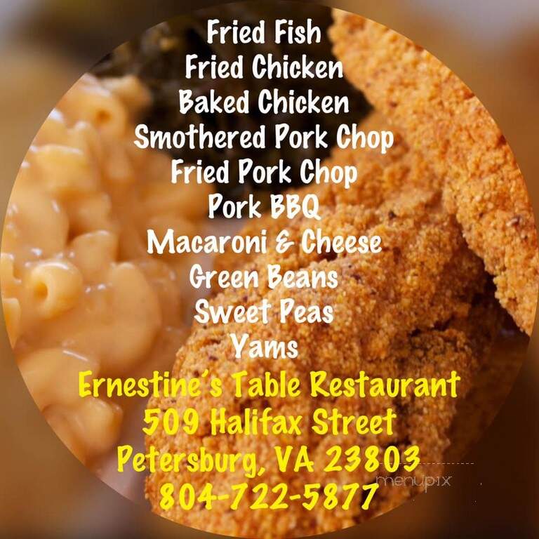 Ernestine's Table Restaurant - Petersburg, VA menu_pic