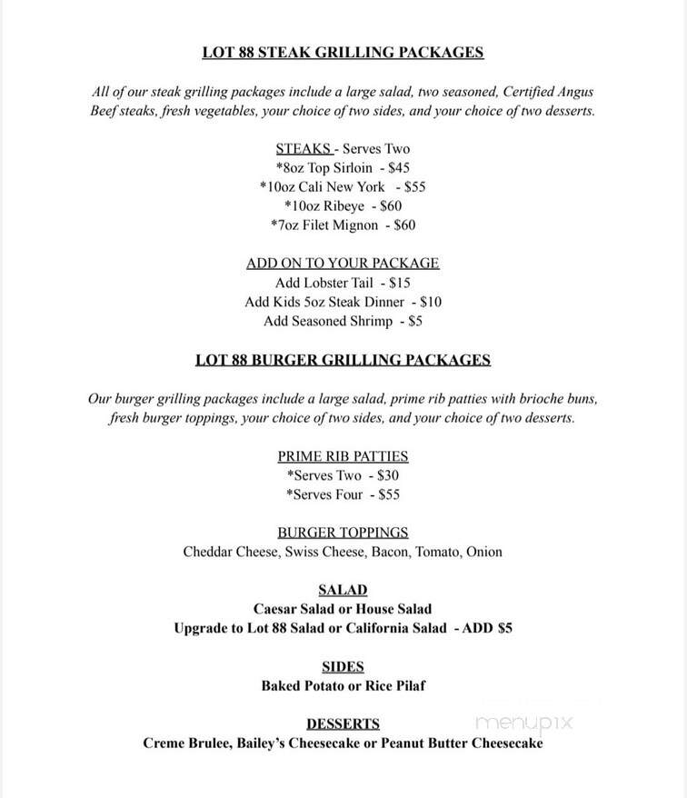 Lot 88 Steakhouse + Bar - Orillia, ON menu_pic