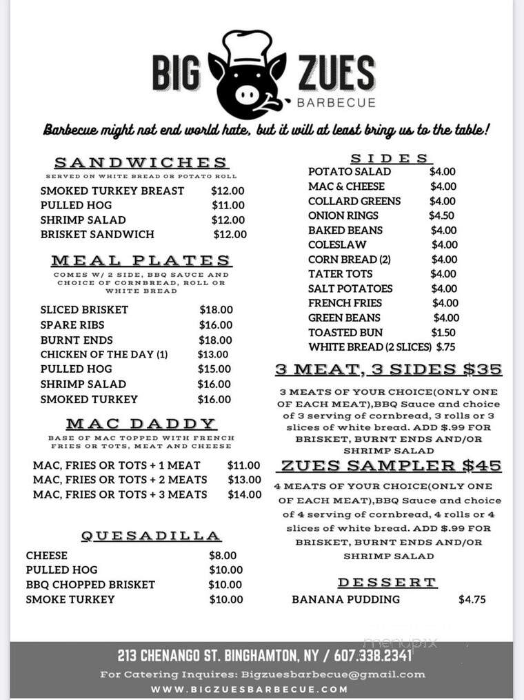 Big Zues Barbecue - Binghamton, NY menu_pic