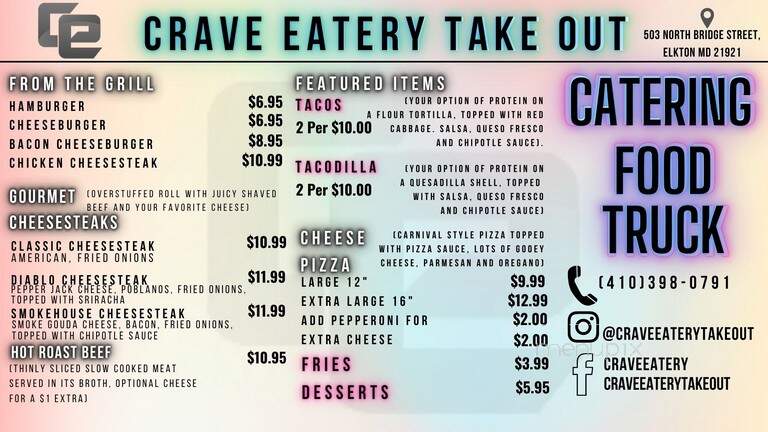 Crave Eatery Take Out - Elkton, MD menu_pic