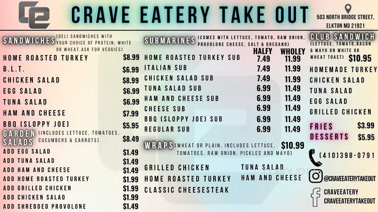 Crave Eatery Take Out - Elkton, MD menu_pic