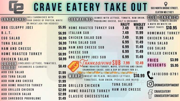 Crave Eatery Take Out - Elkton, MD menu_pic