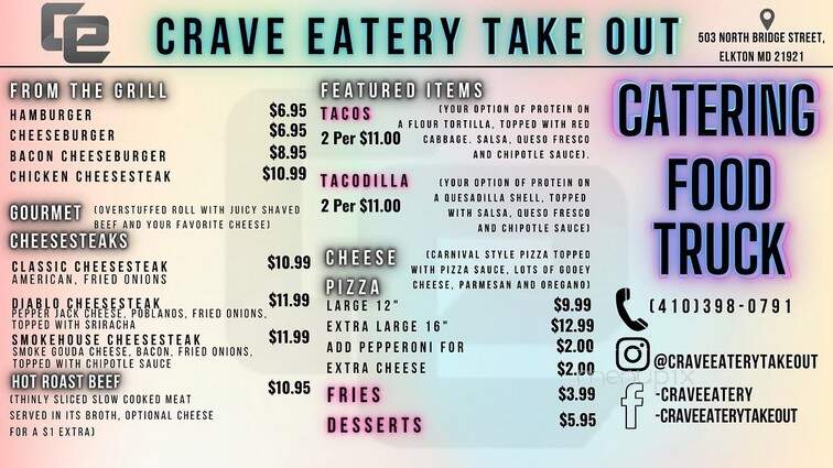 Crave Eatery Take Out - Elkton, MD menu_pic