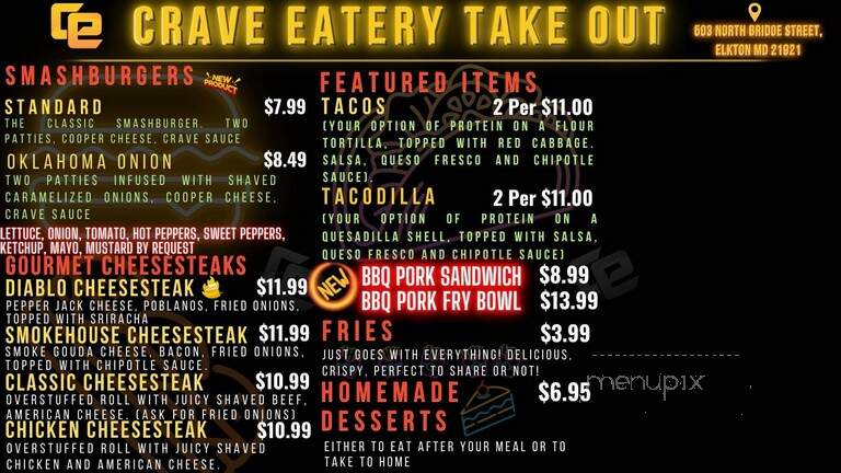 Crave Eatery Take Out - Elkton, MD menu_pic