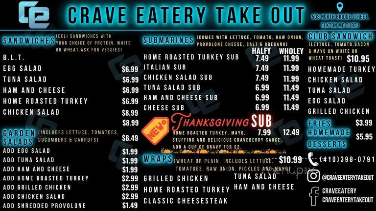 Crave Eatery Take Out - Elkton, MD menu_pic