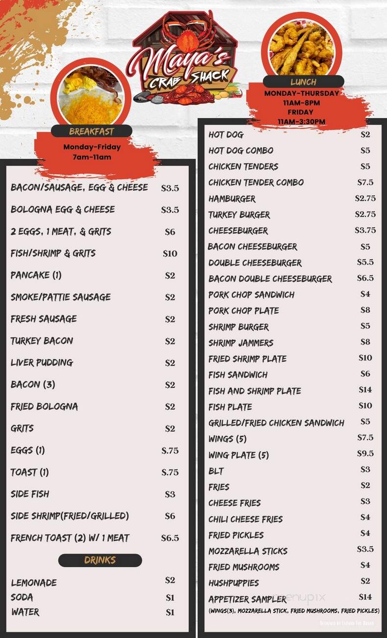 Maya's Crab Shack - Riegelwood, NC menu_pic