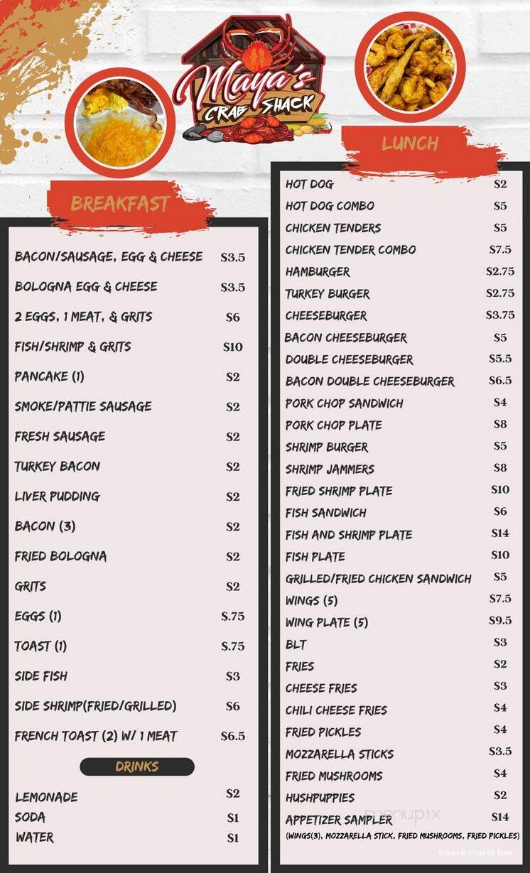 Maya's Crab Shack - Riegelwood, NC menu_pic