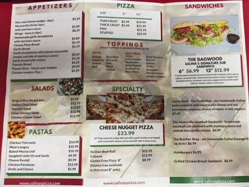 Salina's Pasta & Pizza - Frankfort, IL menu_pic