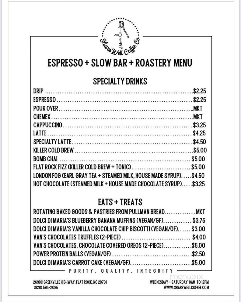 ShareWell Coffee Co. & Roastery - Hendersonville, NC menu_pic