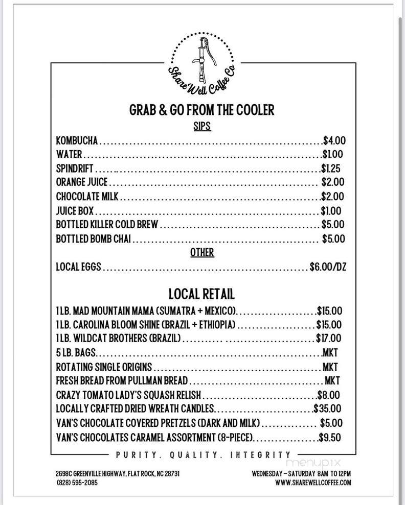 ShareWell Coffee Co. & Roastery - Hendersonville, NC menu_pic