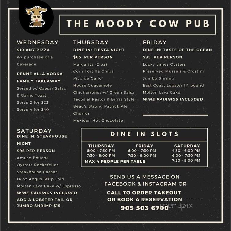 The Moody Cow Pub - Aurora, ON menu_pic