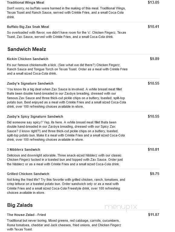 Zaxby's Chicken Fingers & Buffalo Wings - Blythewood, SC menu_pic