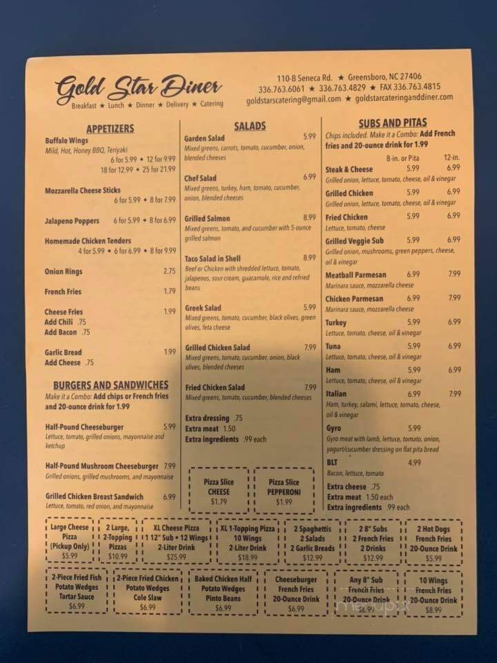 Gold Star Diner - Greensboro, NC menu_pic